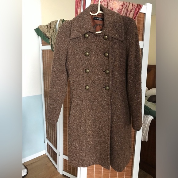 Brown tweed GUESS woman’s coat - Picture 1 of 4